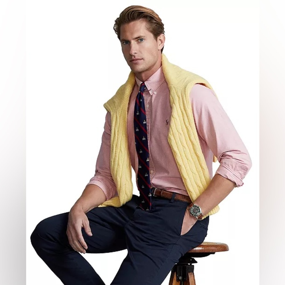 US POLO ASSN PINK MEN’S BUTTON DOWN LONG SLEEVE STRETCH OXFORD SHIRT SIZE LARGE